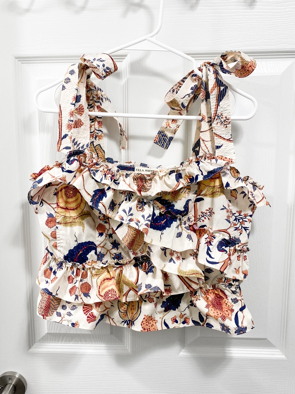 Ulla Johnson Cleo Ruffled Floral Top with Shoulder Ties